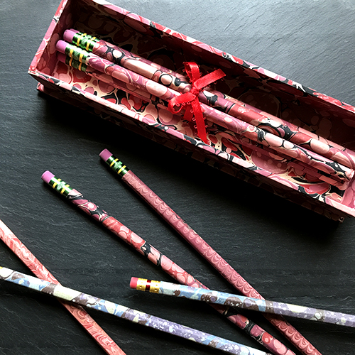 Marbled paper pencils
